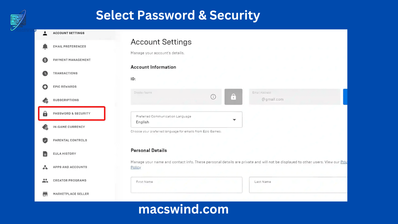 Select Password & Security: I