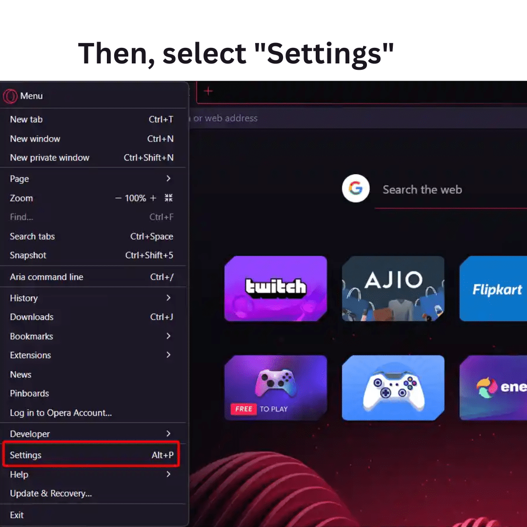 then select setting